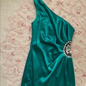 Emerald one shoulder cocktail dress